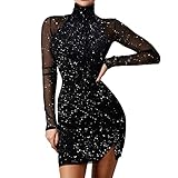 GFGHH Damen Spitzenkleid Elegant Minikleid Hohe Taille Netz Kleid Festliches Partykleid Faltenkleid Sexy Shortkleid Glitzer Wickelkleid Glänzend Bodycon Cocktailkleid Knielang Business Ballk