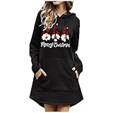 Weihnachtskleid Damen Pullover Kleid Langarm Minikleid FüR Winter Herbst Weihnachten Druck Mit Kapuze Langarm Pocket Shirt Top Lose Kleider A-Linie Sweater Herbstk