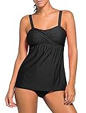 Happy Sailed Damen Gepolstert Two Piece Tankini Set Mit Slip , ,Schwarz,Large(EU44-EU46)