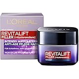 L'Oréal Paris Hyaluron Nachtcreme, Anti-Aging Gesichtspflege mit Micro-Filler Hyaluronsäure für Feuchtigkeit und Anti Falten Effekt, Revitalift Filler, 1 x 50