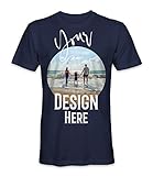 Unisex T-Shirt mit Eigenem Foto Text Logo Name Selbst Gestalten - Ringgesponnene Baumwolle - Vollfarbiger Druck - XL |Marineblau|
