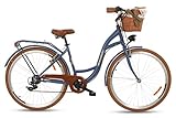 Goetze Mood Damenfahrrad Retro Vintage Holland Citybike, 28 Zoll Alu Räder, 7 Gang Shimano Schaltwerk, Tiefeinstieger, Korb mit Polsterung Gratis!