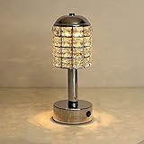 LANMOU Retro Kristall Tischlampe mit Batterie, Kabellos Aufladbar Tischleuchte für Restaurant Cafe Bar LED 3000K 6000K Schlafzimmer Nachttischlampe mit Knopfschalter,Silb