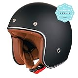 ORIGINAL Fräulein Irmi Retro Vespa-Helm, Jet-Helm mit Sonnen-Visier, Roller-Helm für Frauen und Herren im edlen Vintage-Look, Qualität nach ECE-Norm, schw