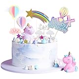 AOTWAN Einhorn Tortendeko Geburtstag Kuchen Kinder Einhorn Kuchen Topper 27er Set einschließlich Einhorn, Happy Birthday, Wolke, Sterne, 3D Heißluftballon Kuchendekoration für Kinder Mädchen Jung