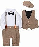 SANMIO Baby Jungen Bekleidung Set, Taufe Junge 3tlg with Fliege + Weste + Hut Gentleman Langarm Anzug Outfit für Festlich Geburtstag Hochzeit, 3-6 Monate(Körpergröße 60), B