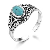 Lotus Fun S925 Sterling Silber Ring Türkis Muschelstein Alt Öffnungen Ringe Natürlicher Kreativ Beliebt Handgemachter Einzigartiger Schmuck für Frauen und Mädchen (Style 1, 49-60)