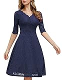 JASAMBAC Cocktailkleid für Damen, Vintage, Hochzeit, Gäste, Spitze, Midikleid, Party, marineblau, Groß