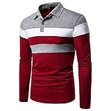 Poloshirt Herren Langarm Spleißen Knopf Revers Shirt Herren Bergsteigen Camping Fitness Sportshirt Herren Komfortabel Leicht Atmungsaktiv T-Shirt H