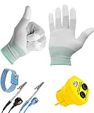 Minadax Erdungsbaustein + Manschette mit 2,40m Verlängerung - EBP - Innovativer ESD Antistatik Schutzkontaktstecker Erdungsstecker + ESD Antistatik Handschuhe Gr: L