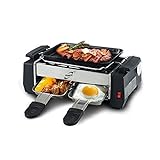 Elektrischer Raclette-Grill mit Antihaftbeschichtung, 1000 W, rauchfreier Grill, Raclette-Pfanne, elektrisch, silberfarben und schw