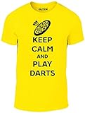Reality Glitch Herren Keep Calm and Play Darts T-Shirt (Gelb, X-Large)
