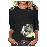 Kleidung in Übergröße Frauen Herbst Winter Tops Lose Katzendruck Kausal Langarm T-Shirt Top B