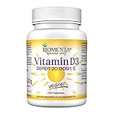 BIOMENTA Vitamin D3 hochdosiert – vegan - 20000 I. E. je Vitamin D Tablette – Depot 1 Tab. Vitamin D /20 Tage - 120 Vitamin D3 Tabletten aus C