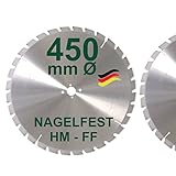 HM Sägeblatt 450 x 30 mm NAGELFEST FF Hartmetall FSP Kreissägeblatt 450mm für Bauholz Brennholz Schalholz Leimholz zum Sägen mit Wippsäge Tischkreissäge Kreissäge Kappsäge Brennholzsäge Tischsäg