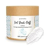 puremetics 3in1 Dusch-Fluff “Cotton“ (250g) | Duschgel, Peeling und Lotion in Einem | 100% vegan & plastikfrei | mit Zuckerpeeling