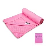 Yogabasics Handtuch für Yogamatte, rutschfest durch Silikonpunkte und Ecktaschen, 183cm x 63cm, Geeignet für Hot Yoga, Extrem Schweiß absorbierend, Premium Mikrofaser Qualität, Pink