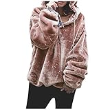 Yowablo Jacke Pulli Sweatshirt Pullover Hoodie Damen Kapuzenpullover Übergroßer Mantel Flauschiger Pullover für Damen Warme Outwear Langarm (M,Rosa)
