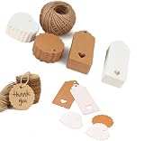 200stk Kraftpapier Anhänger Etiketten Geschenkanhänger mit Herz und Jute Schnur 30M für Weihnachten oder Hochzeit Geschenke Tags als Eintrittskarten oder Preis-Etiketten (Kombination)
