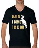 Comedy Shirts - Halo I Bims 1 K K Du - Herren V-Neck T-Shirt - Schwarz/Gold-Weiss Gr. XXL