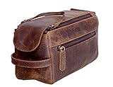 KomalC Original Buffalo Leder Unisex Kulturbeutel Travel Dopp Kit (Distressed Tan)