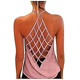 MRULIC Damen Tank Top Sommer äRmellos Einfarbig Off Shoulder RüCkenfreies TräGershirt Mit Kreuzriemen Lose Oberteile T-Shirt Top Bluse Frauen Pullover(A3 Rosa,M)