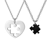 Fu You 2 Stücke Edelstahl Freundschaft Anhänger Kette für Liebe Herren Damen Verliebte Paare Anhänger Halskette Puzzle Anhänger Herz, Kette Paare Herz, Herz Kette Anhänger Paare Puzzle Silber Schw