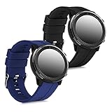 kwmobile 2X Sportarmband kompatibel mit Huami Amazfit Stratos 3 - Armband TPU Silikon Set Fitnesstracker Schwarz Dunkelb