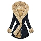 iHENGH Damen Winter Jacke,Warme Winterjacke mit Kapuze und Taschen,Steppmantel Plüsch Mantel Warm Gefütterte Winterjacke,Damen Wintermantel mit Elastische Schnur Mantel Verdickte(B-Marine,M)