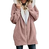 Therlop Wintermäntel für Damen, Kapuzenpullover, warm, mit Fleece gefüttert, Reißverschluss für Damen, flauschig, übergroß, warmer Pullover mit großer Mütze, rose, 48