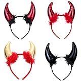 4 Pcs Teufelsohren Kopfbedeckung Haarschmuck Stirnband Headwear Hörner Halloween Stirnband Kostümzubehör Party Cosplay Kostüm Teufel Accessoire Ohren Fasching Karneval Halloween Party Kostü