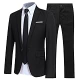 Allthemen Anzug Herren Anzüge Slim Fit 2 Teilig Business Herrenanzug Sakko Hose Schwarz L