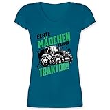 Landwirt Geschenk Bauer - Echte Mädchen Fahren Traktor- schwarz - M - Türkis - T-Shirt - XO1525 - Damen T-Shirt mit V