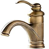 Antik Messing Waschtischarmatur,Einhebel Magischer Lampenstil Waschbecken-Armatur bad,Armatur Für Waschbecken Badezimmer Mit Zugstange,Retro Aufsatz-Waschbecken Wasserhahn (Bronze)