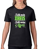 Comedy Shirts - Nicht mein Zirkus, Nicht Meine Affen - Damen T-Shirt - Schwarz/Weiss-Neongrün Gr. L