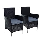 IHD Polyrattan Gartenstuhl Set 2er Stuhlset Rattan Stuhl Garten Sessel Rattanstühle Balkonstühle Terrassenstühle Outdoor Stühle Balkonsessel (Schwarz)