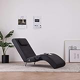 UnfadeMemory Massage Chaiselongue mit Kopfkissen Massagesessel Kunstlederbezug Relaxliege Massagestuhl mit 5 Massagemodi und Heizfunktion Verzinkte Stahlbeinen 144 x 59 x 79 cm (Schwarz)