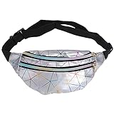 TENDYCOCO Fanny Pack Hologramm PU Leder Shinning Hüfttaschen für Frauen Mädchen Silb