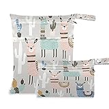 2pcs windeltasche Wet bags Wasserdicht Tropisch Alpaka Lama Kaktus Kakteen Nasstaschen wiederverwendbar Wasserdicht Waschbar Organizer Beutel für Kleinkind Windeln Reisen Gym S