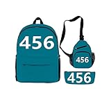 Squid Game Merch Backpack - 3 Piece Set Printed Oxford Case, Casual Daypacks Squid Game Round Six, Outdoor Sports Traveling Bag Waterproof Durable (456)