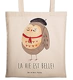 Mr. & Mrs. Panda Stofftasche, Baumwolltasche, Tragetasche Eule Französisch mit Spruch - Farb