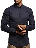 Leif Nelson Herren weißes Hemd Slim Fit Langarm Schwarzes Männer Stretch Kurzarmhemd Freizeithemd Jungen Langarmshirt Langarmhemd Business Hochzeit Freizeit Kurzarm LN3430 Dunkel Blau Larg