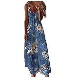 Sonojie Sommerkleid Damen Böhmisch Kleider mit Blume Drucken Motiv Bunte Strandkleid Freizeitkleider Ärmellose Sommer Mehrfarbig Abendkleider Elegant Dress Normallack Straps Lange Kleid R