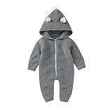 VICROAD Baby Strampler mit Kapuze für Neugeborene Mädchen Jungen Einteiler Warm Pullover Reißverschluss Overall, Grau, 3-6 Monate (Herstellergröße: 70)