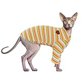 PUMYPOREITY Sphynx Haarlose Katze Baumwolle Kleidung Pullover Niedlich Atmungsaktiv T-Shirts Haustierkleidung Rundkragen Weste Kätzchen Shirts Weiche Hautfreundliche Bekleidung(Gelb, XXL)