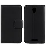 Gukas Design Echt Leder Tasche Für Alcatel One Touch POP 4 5051D 5' Hülle Lederhülle Handyhülle Handy Flip Brieftasche mit Kartenfächer Schutz Protektiv Genuine Premium Case Cover Etui Skin (Schwarz)