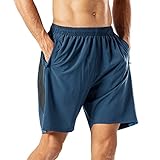 Herren Sport Shorts Schnell Trocknend Kurze Hose mit Reißverschlusstasch(Blau,3XL)