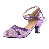 NMERWT Damen Sandalen Standard Tango Latin Tanzschuhe High Mit Weichen Bottom Square Tanzschuhe Runde Zehe Pailletten Schuhe Social Dance S