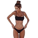 Kobay Frauen Bandeau Bandage Bikini Set Push-Up brasilianische Bademode Beachwear Badeanzug (M, Schwarz)