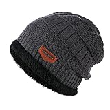 Herren Warm GefüTterte Merino Beanie,Fleece Innenfutter StrickMütze, Grobstrick Winter Cap,Winter Strick-Mütze Beanie-Mütze,SkiMütze,LaufMütze Herren Winter | Herren Mütze WinterMütze Weich & W